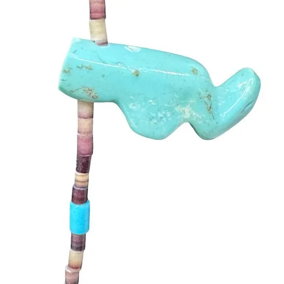 Vintage Zuni Carved Turquoise Thunderbird Fetish Heishi Beaded Necklace 32" READ - Picture 3 of 10